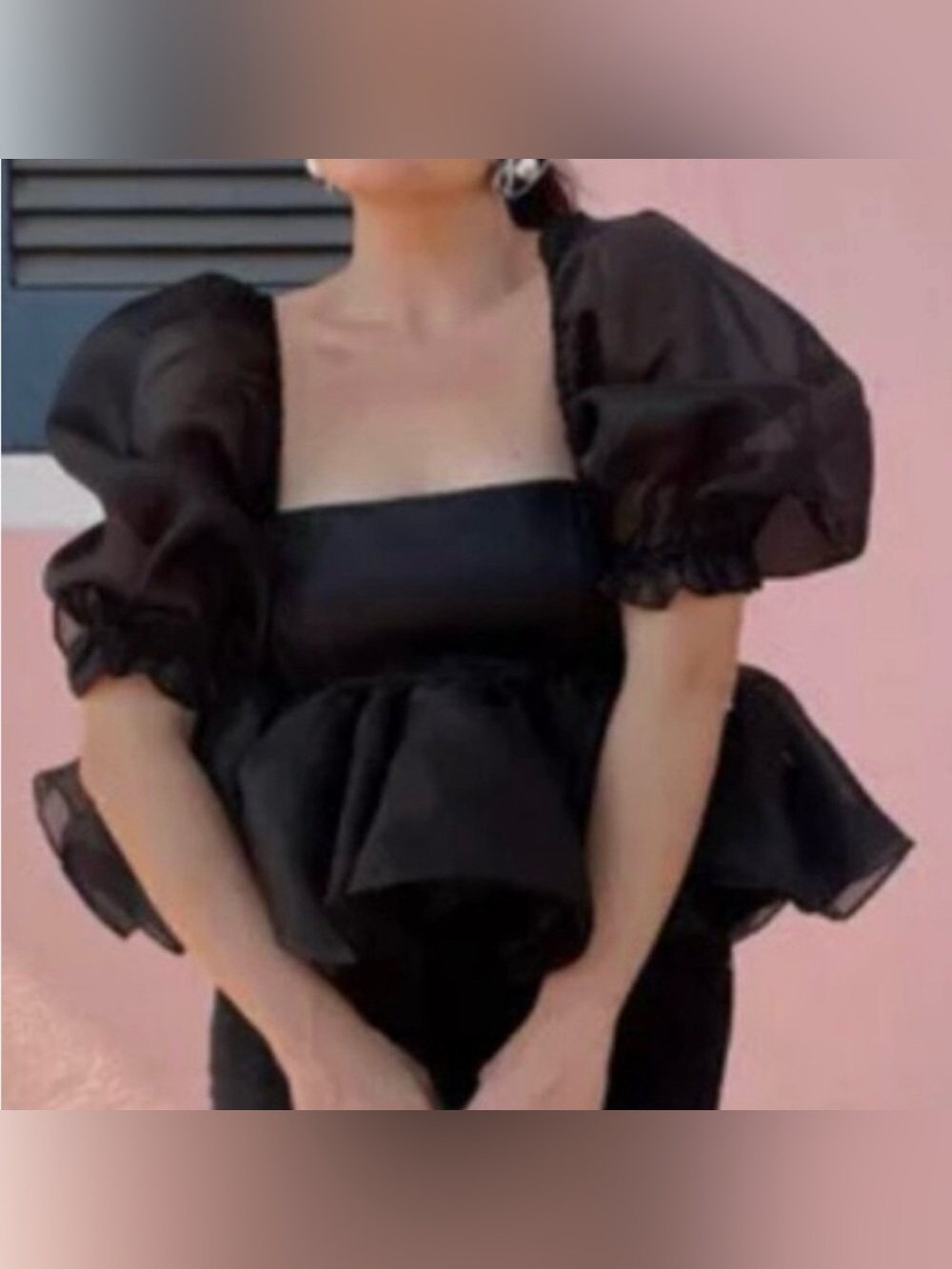 SELKIE Bubble Top Puff Sleeve Caviar 1X